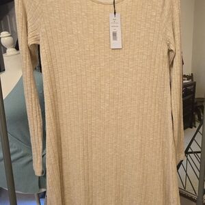 Michael Stars Light Yellow Ribbed Long Sleeve Dress NWT Medium